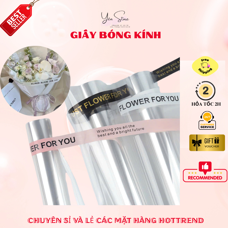 Cuộn Giấy Bóng Kính Viền Chữ Màu Trắng Dùng Gói Hoa, Giỏ Trái Cây, Gói Bánh Kẹo, Quà Tặng